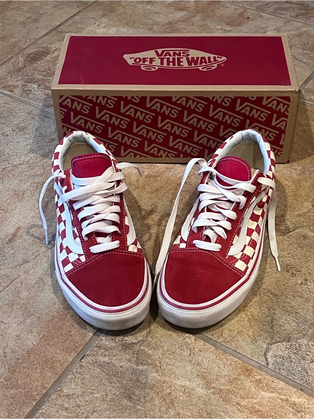 Vans Checkerboard Low-Top Sneakers in Red and White